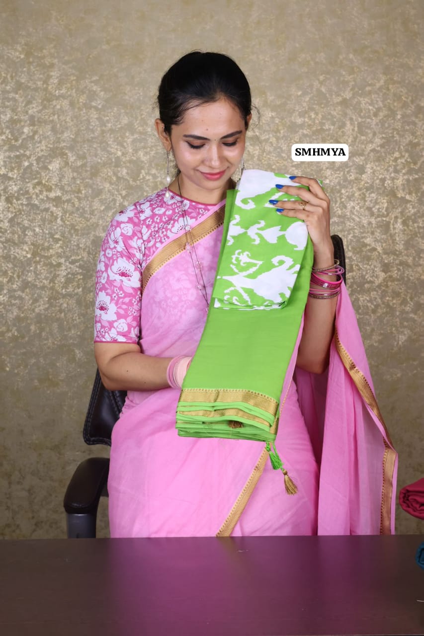 Soft cotton weighless saree with blouse as in pic. 🥳