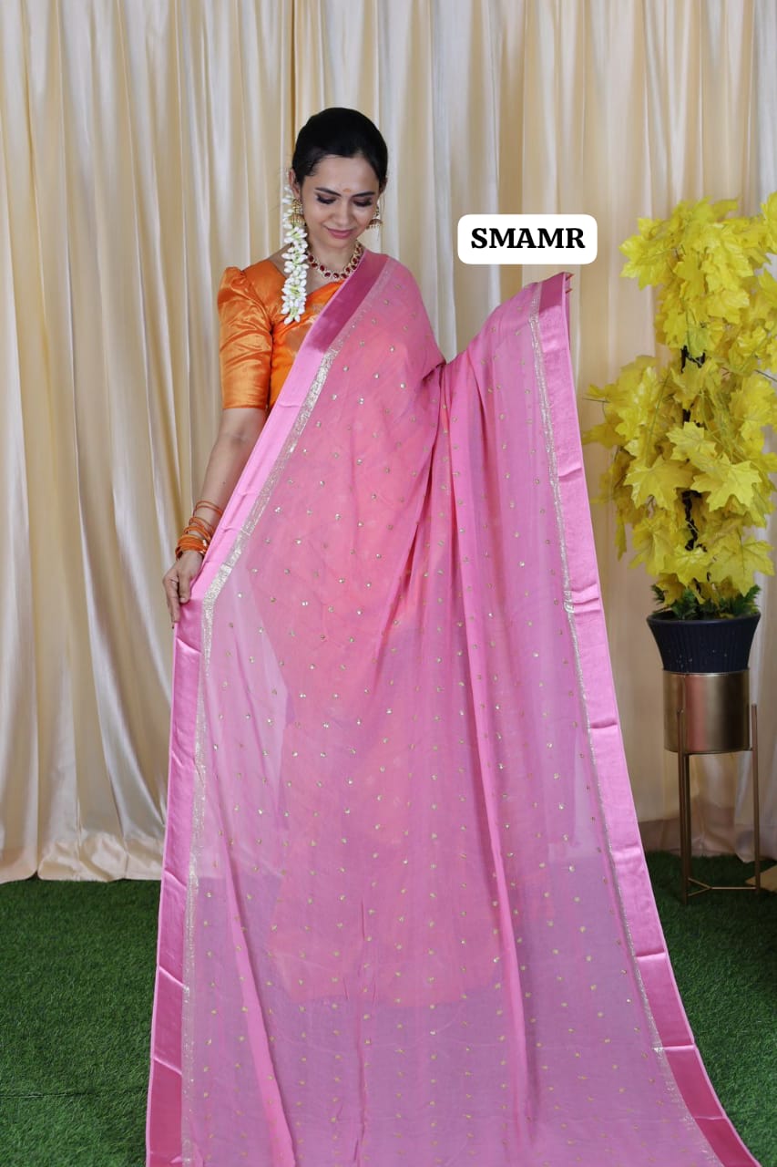 Pur georgette saree with chumky works🥳 preebook
