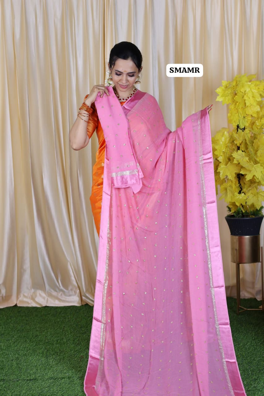 Pur georgette saree with chumky works🥳 preebook