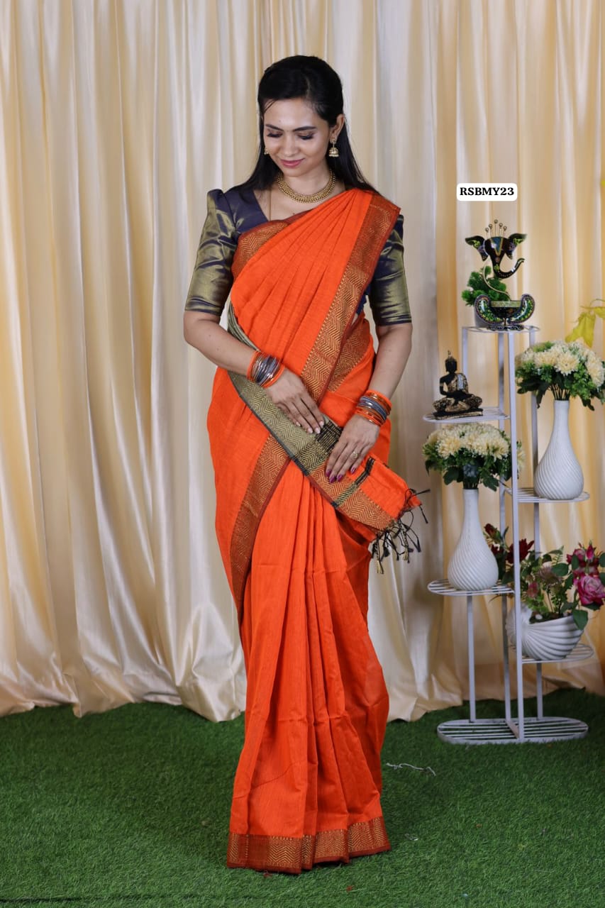 Silk cotton saree with zari border and contrast Pallu color blouse at just Rs.799 🥳