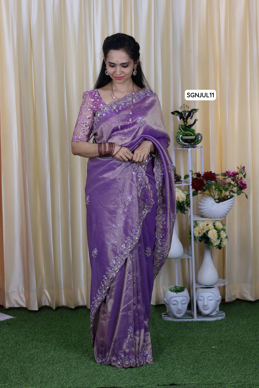 Handwork sequins and jardosi with cut work. Luxury Space silk + jimmy choo mixed fabric party wear saree 🥳