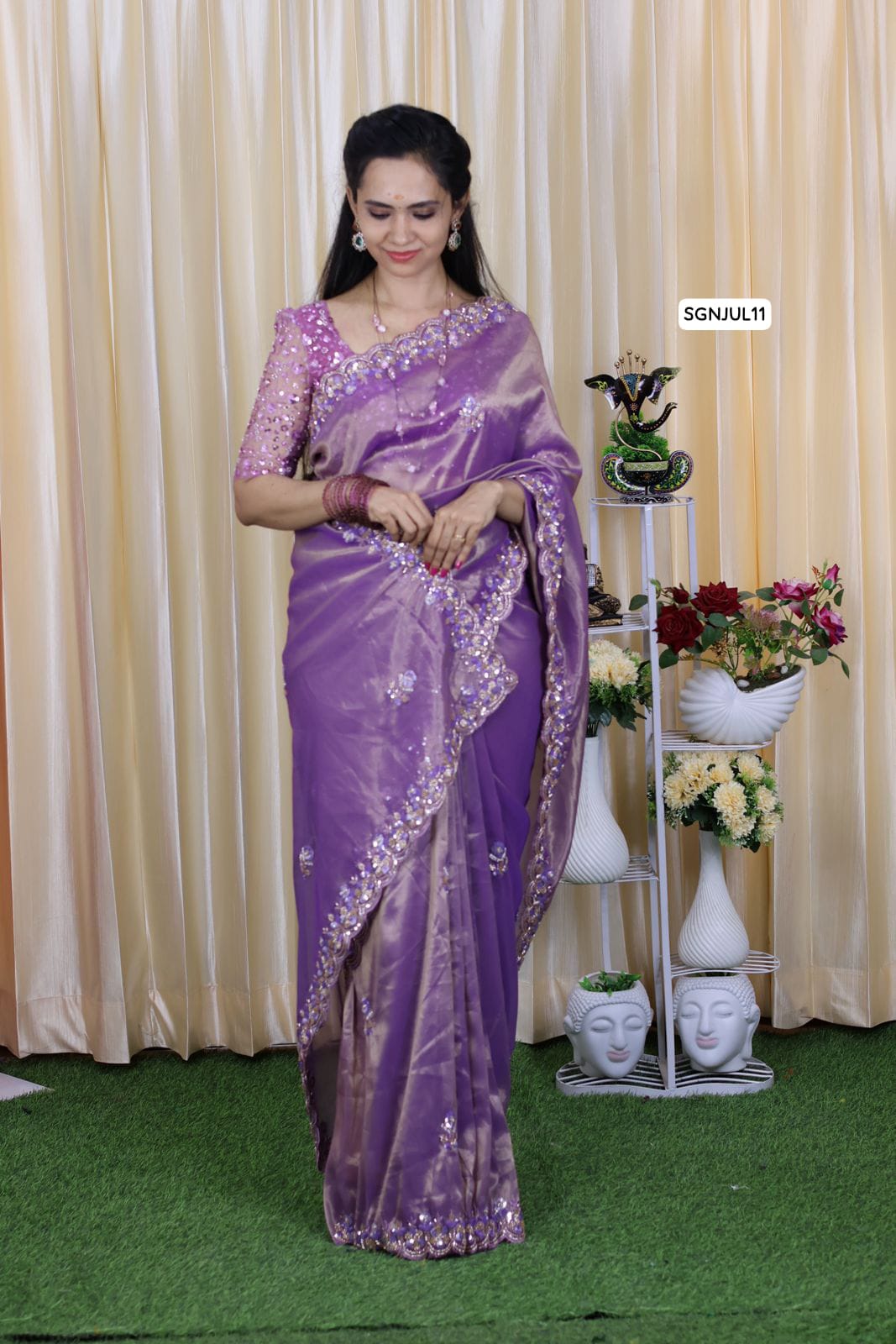 Handwork sequins and jardosi with cut work. Luxury Space silk + jimmy choo mixed fabric party wear saree 🥳