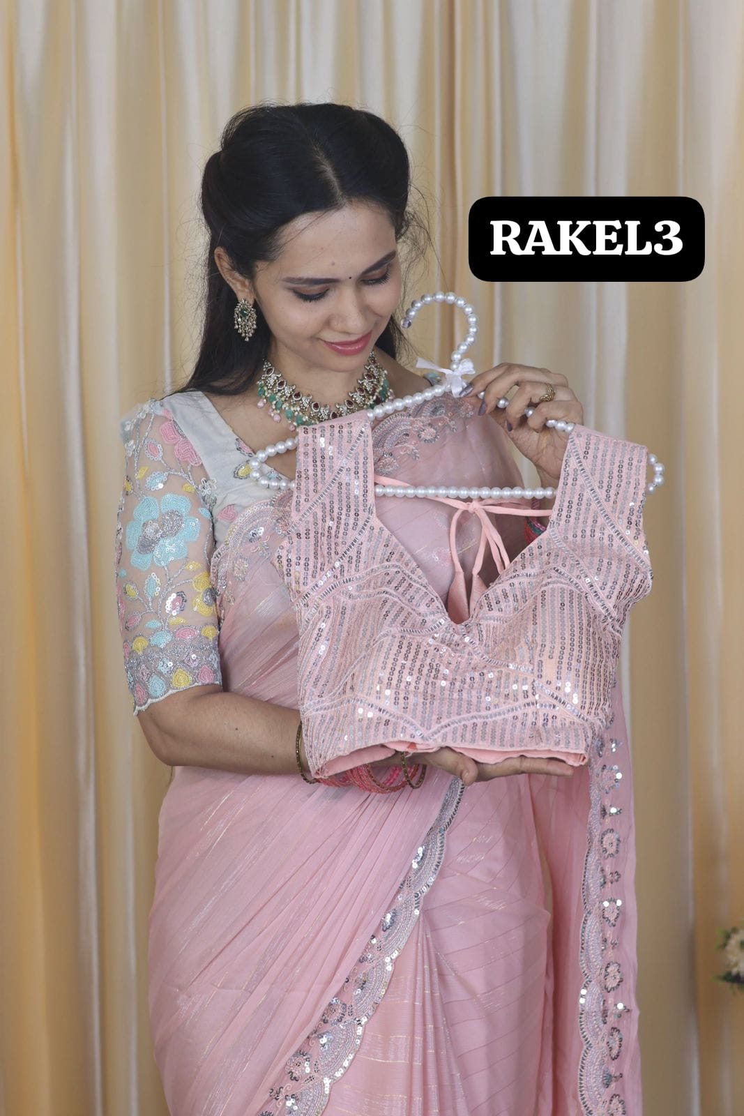 Buttery soft chiffon saree with heavy work blouse stitched with pad😍🥳