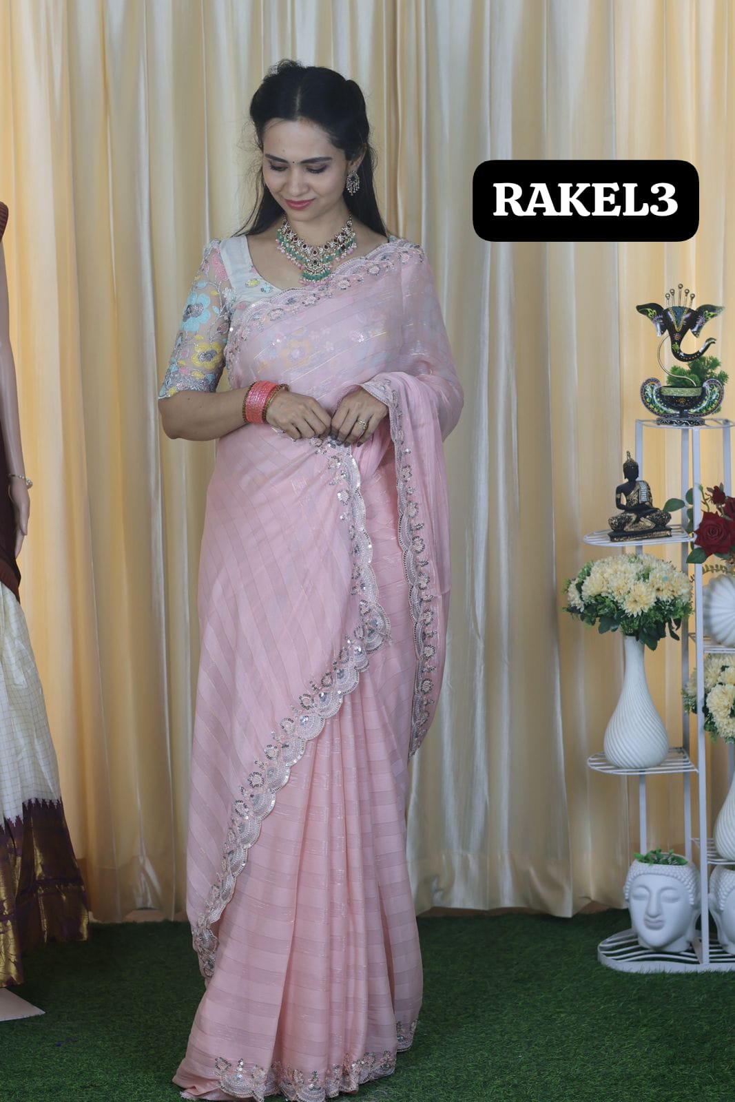 Buttery soft chiffon saree with zari lines and heavy work blouse unstitched 🥳