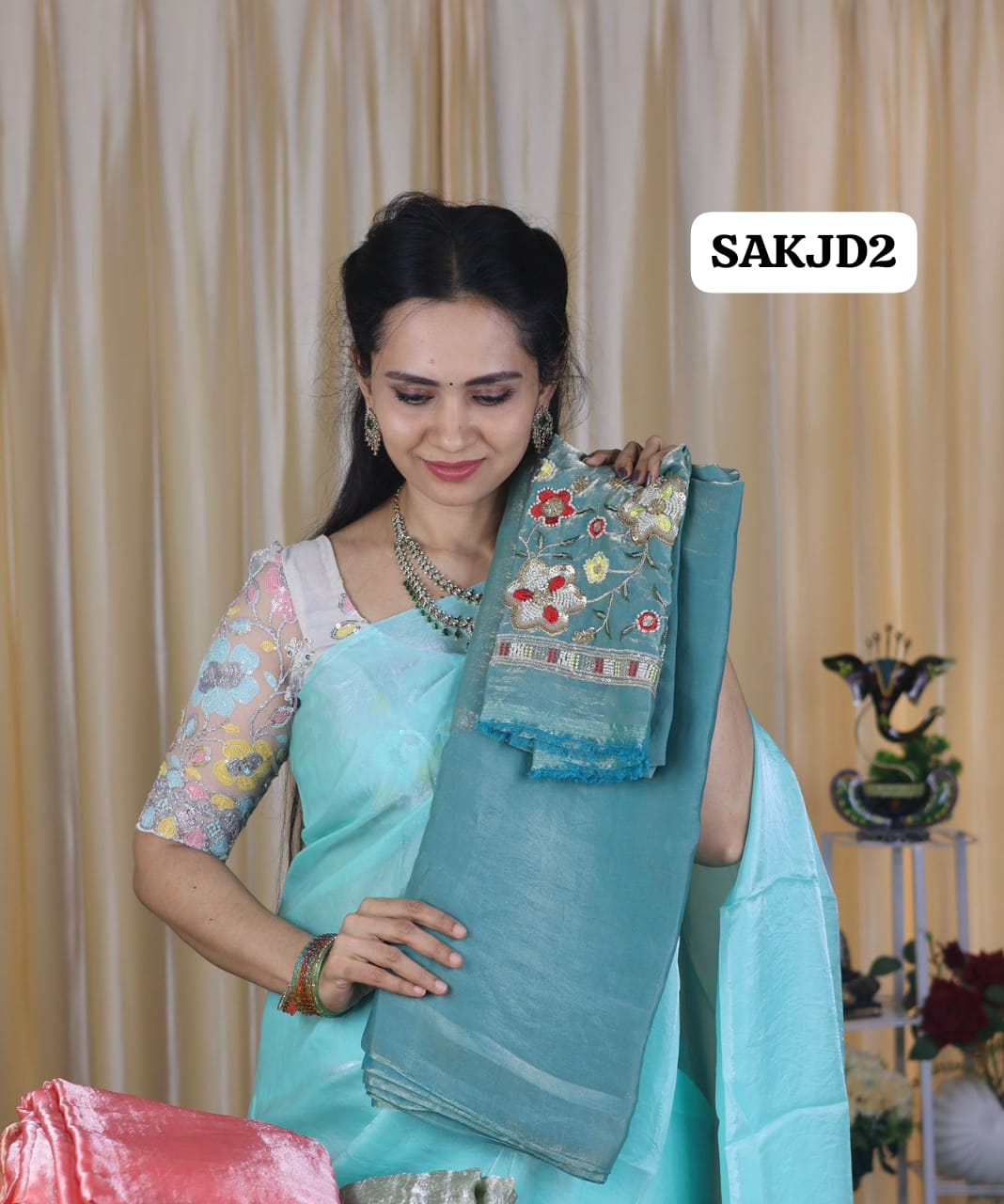 Space silk saree with work blouse šš„³
