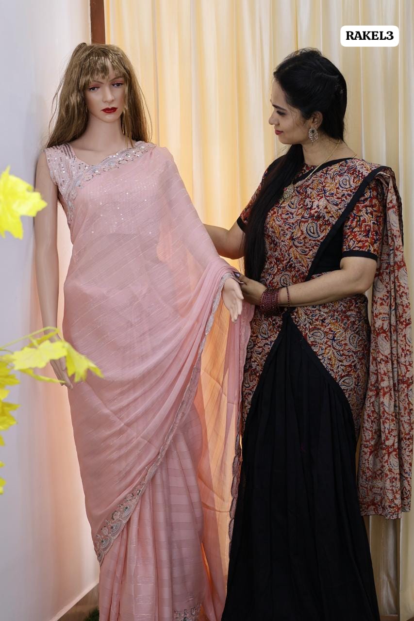 Buttery soft chiffon saree with heavy work blouse stitched with pad😍🥳