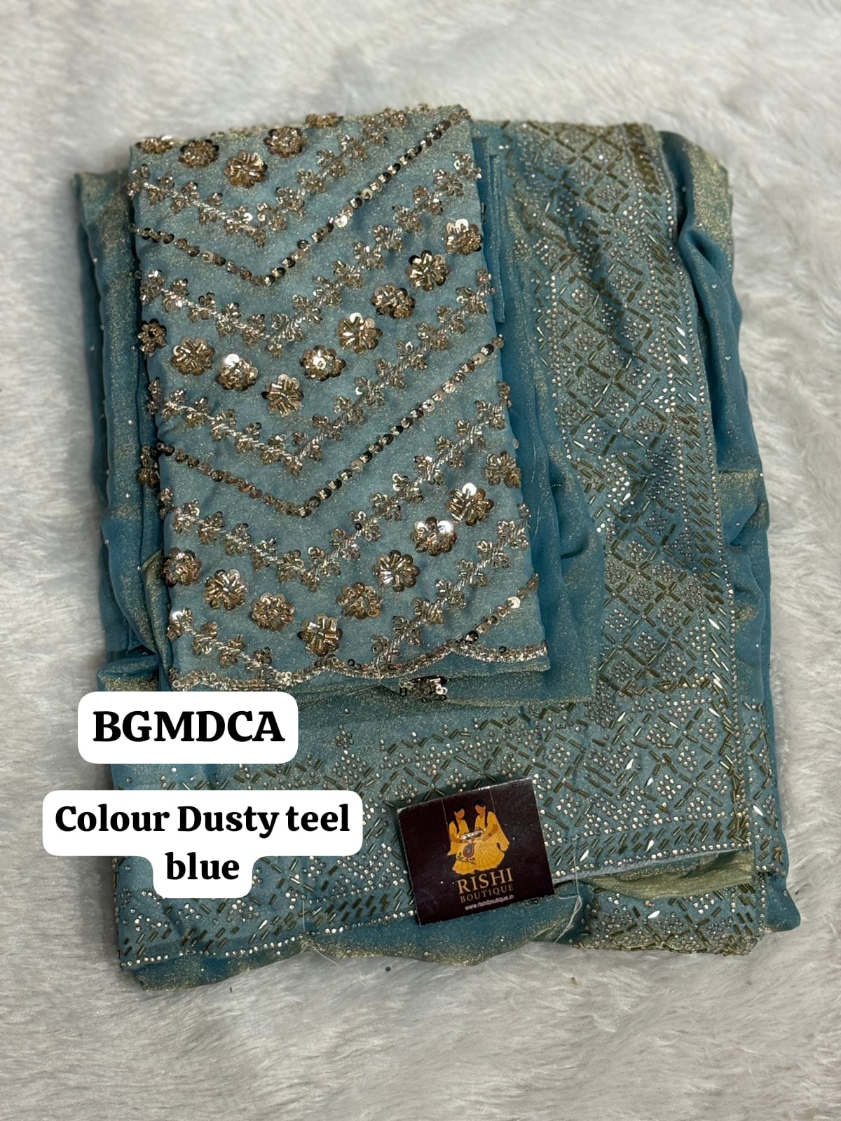 Shimmer chiffon designer saree with heavy beads work blouse 😍Ⓜ️
