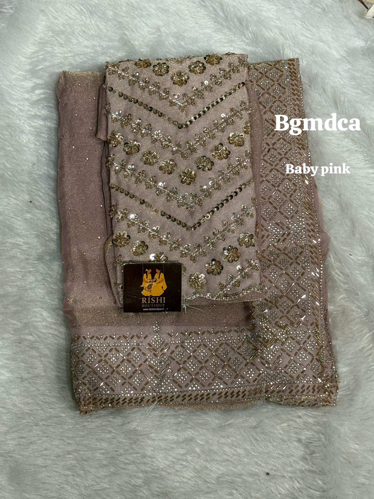 Shimmer chiffon designer saree with heavy beads work blouse πβοΈ