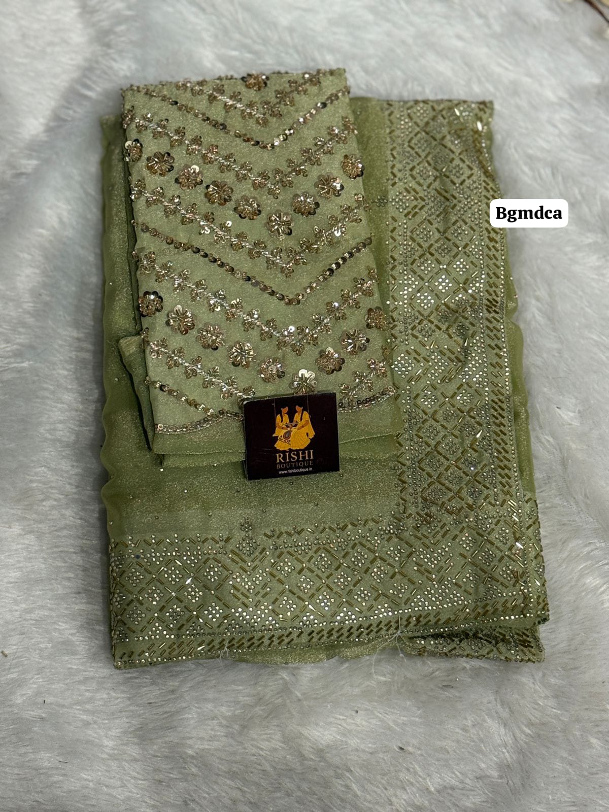 Shimmer chiffon designer saree with heavy beads work blouse πβοΈ