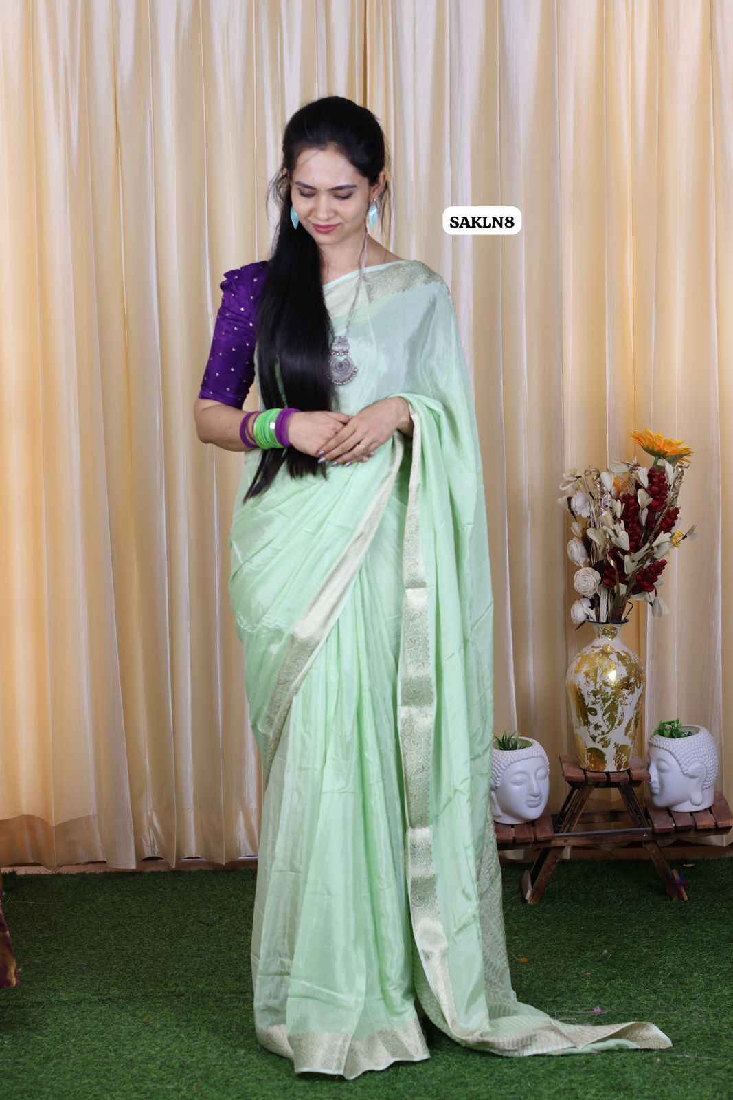 Pure viscose Chinnon saree with beautiful Pastel color paired with viscose zari blouse🥳
