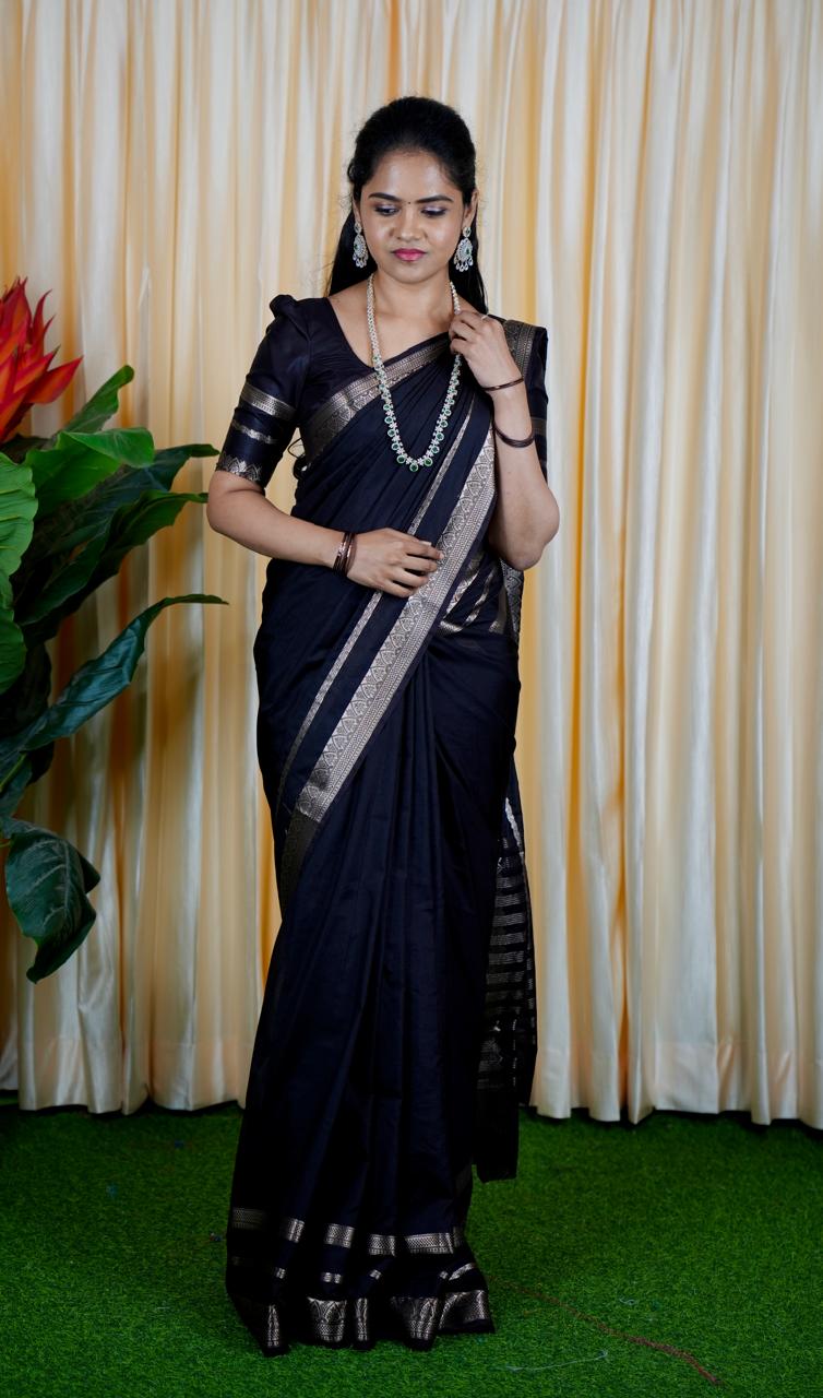 Semi Mysore silk saree. Deep chocolate brown🥳