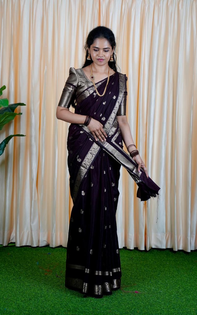 Premium Warm silk saree. Deep chocolate brown 🍏📍🥳Golden Zari