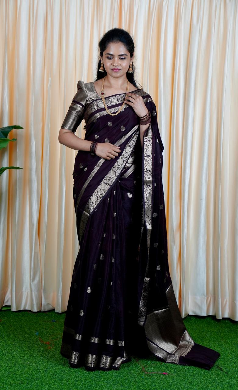 Premium Warm silk saree. Deep chocolate brown 🍏📍🥳Golden Zari