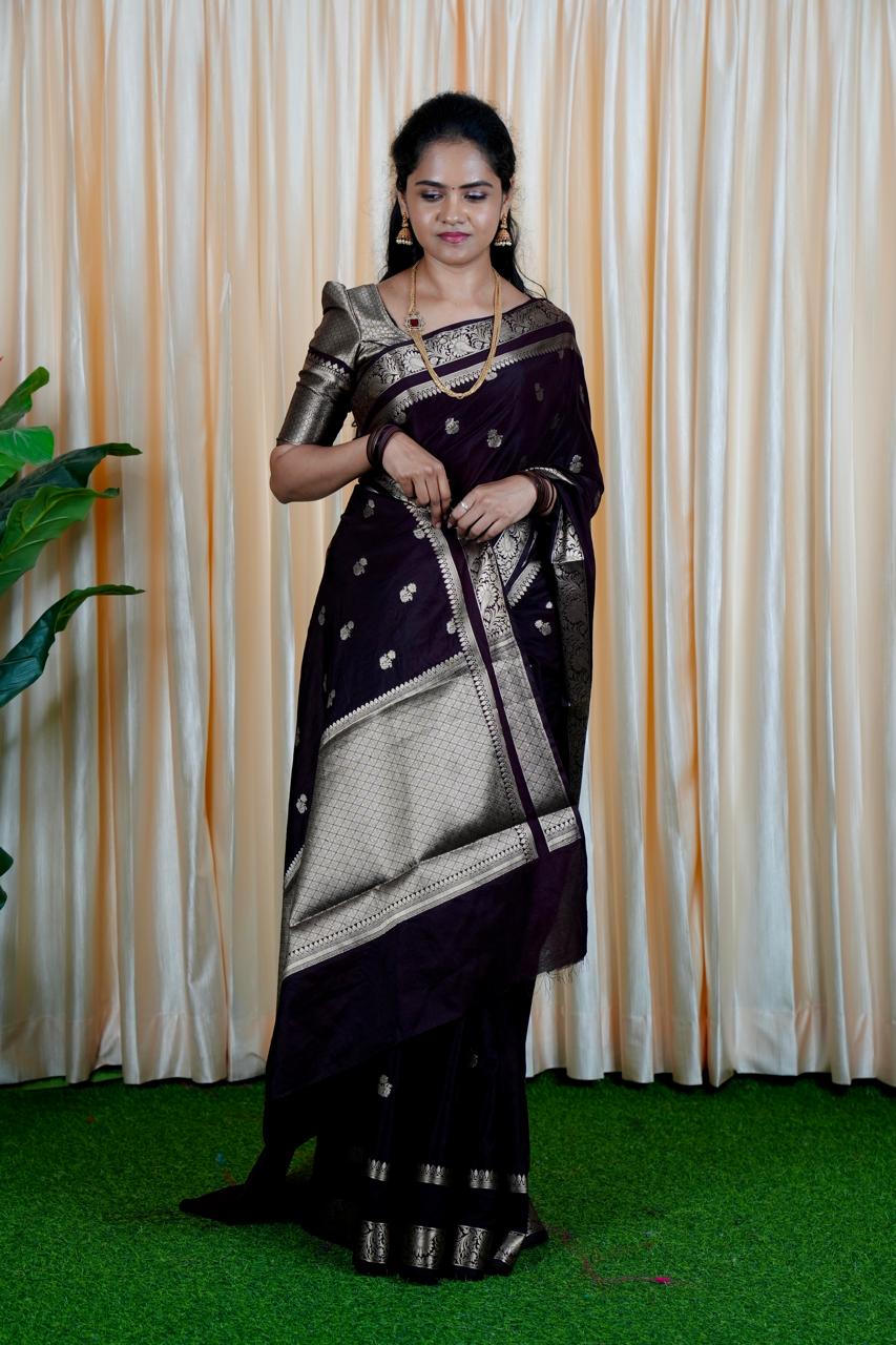 Premium Warm silk saree. Deep chocolate brown 🍏📍🥳Golden Zari