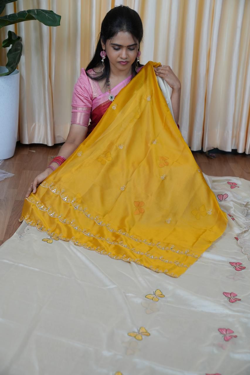 Designer saree with mirror work and embroidery work at unbelievable price🥰😎