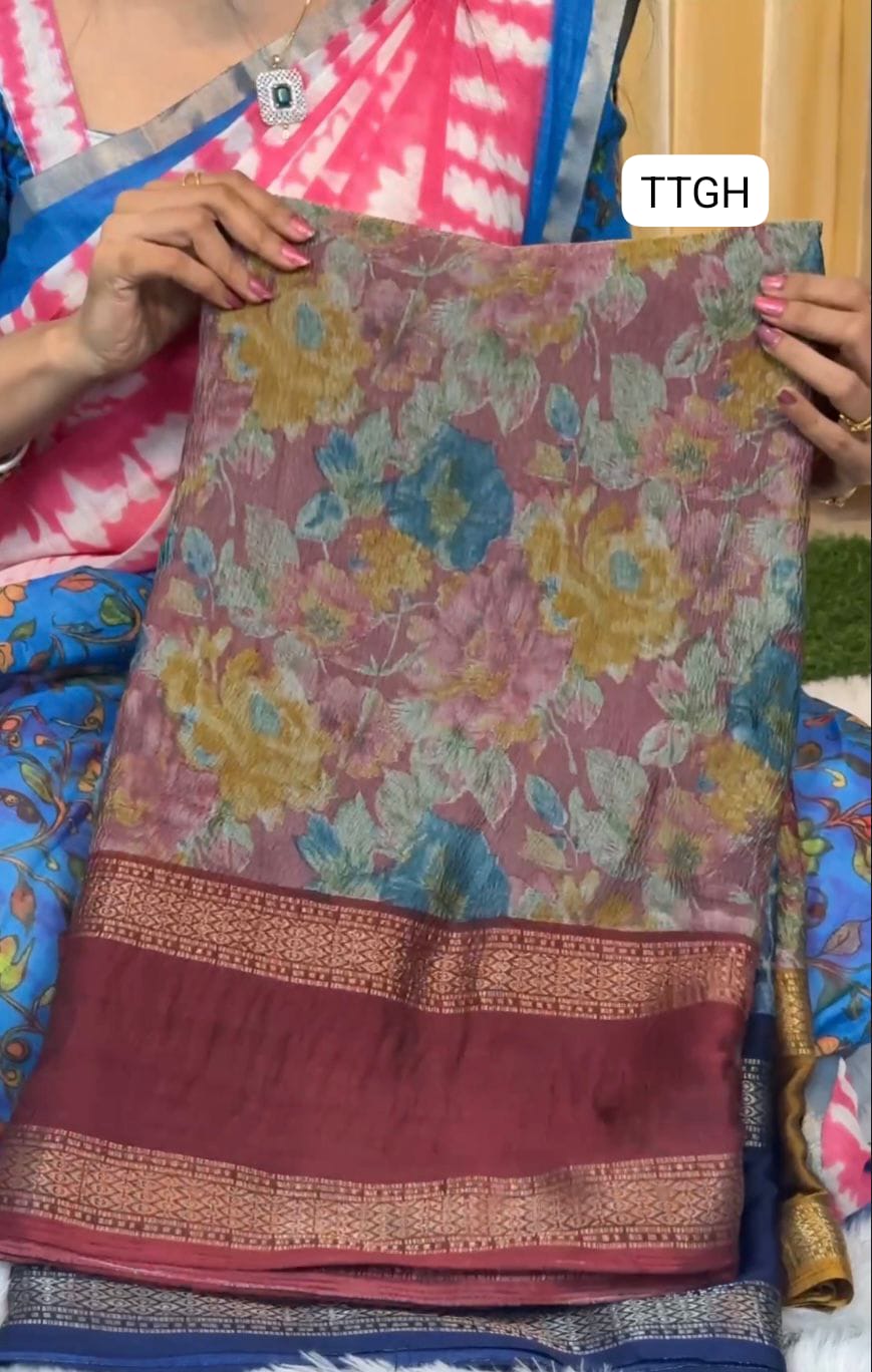 Crushed fabric in floral design saree 😍Ⓜ️
