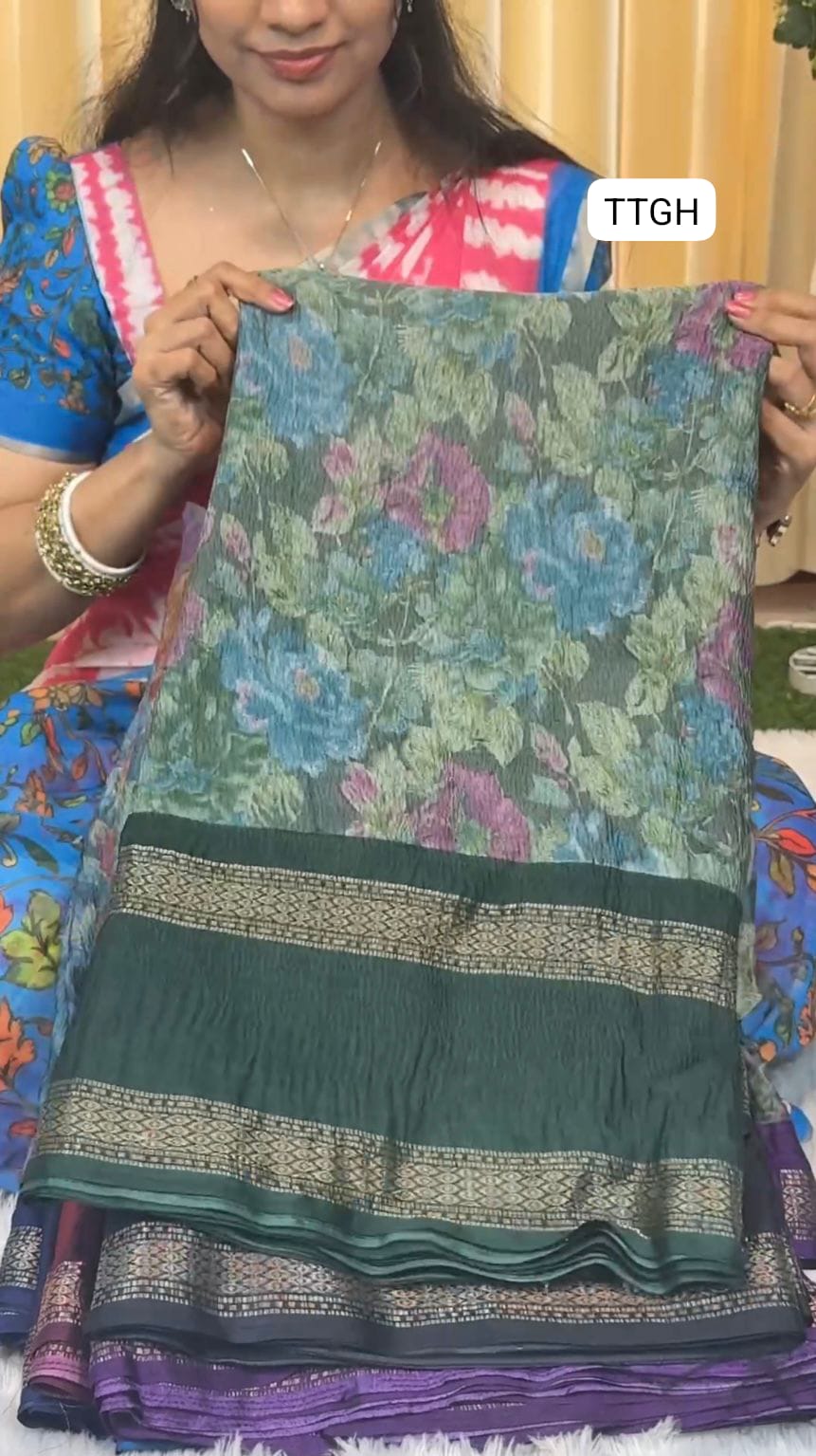 Crushed fabric in floral design saree 😍Ⓜ️