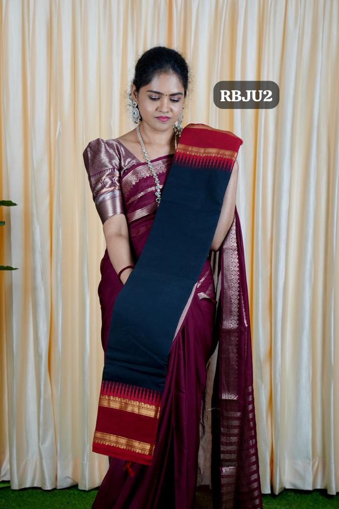Premium Chettinad Cotton sarees.with running blouse(black)šā