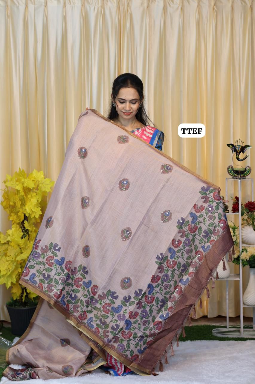 Jute silk saree with chumkey work 🥳