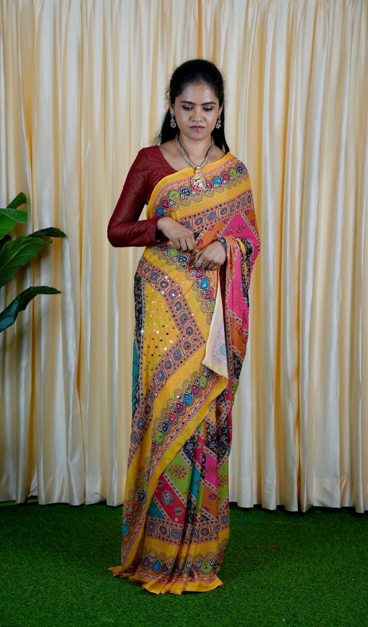Soft georgette sarees mirror✅🥳(more than 2000 mirrors pasted)