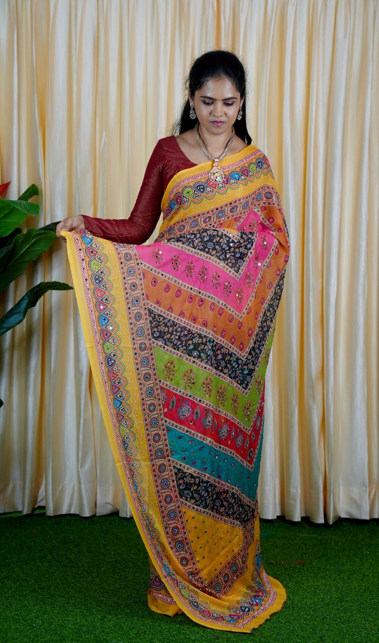 Soft georgette sarees mirror✅🥳(more than 2000 mirrors pasted)