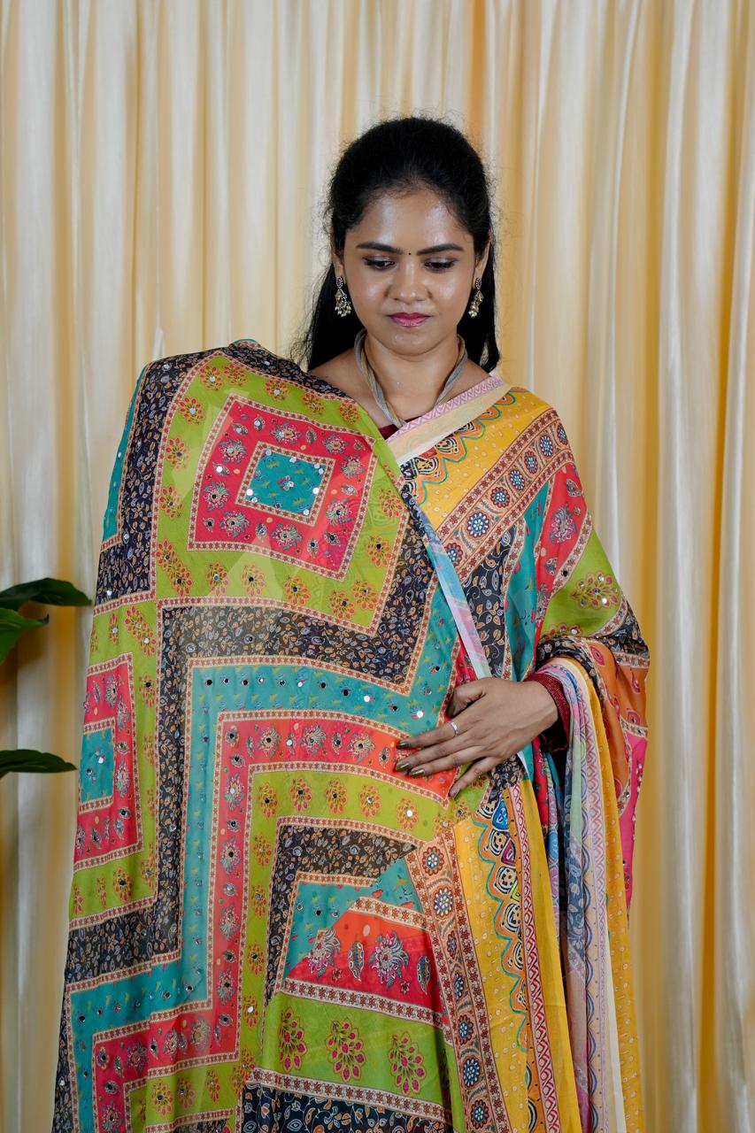 Soft georgette sarees mirror✅🥳(more than 2000 mirrors pasted)