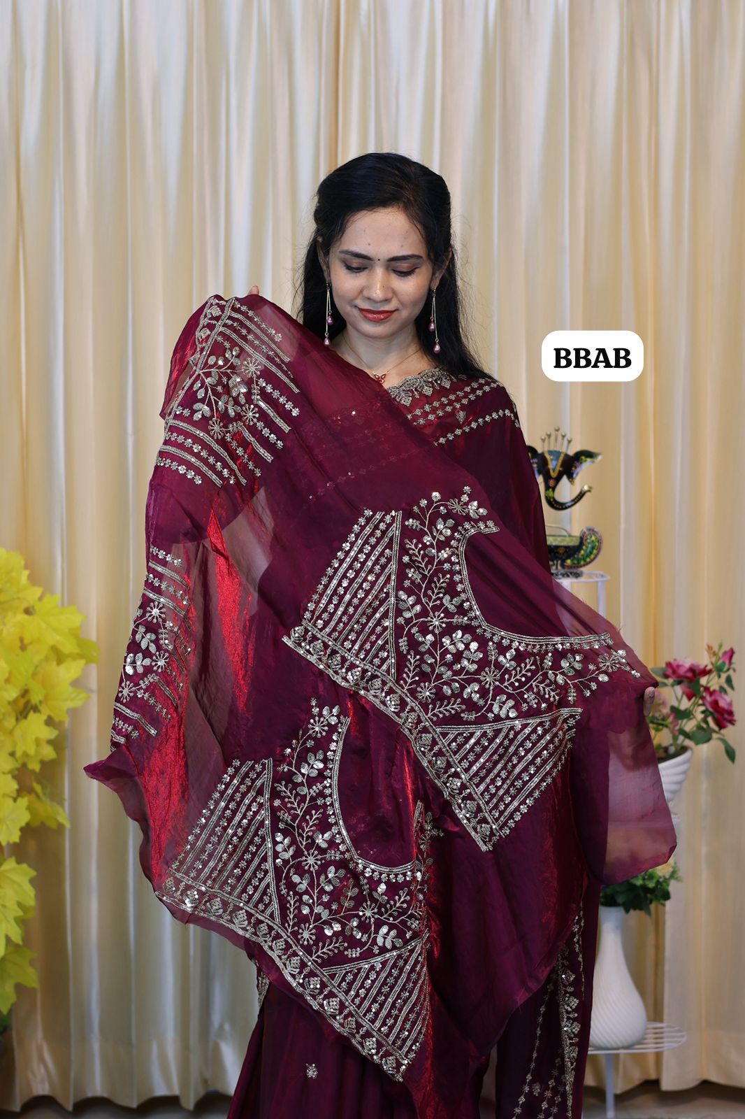 Space silk saree with jumky work 😍🥳