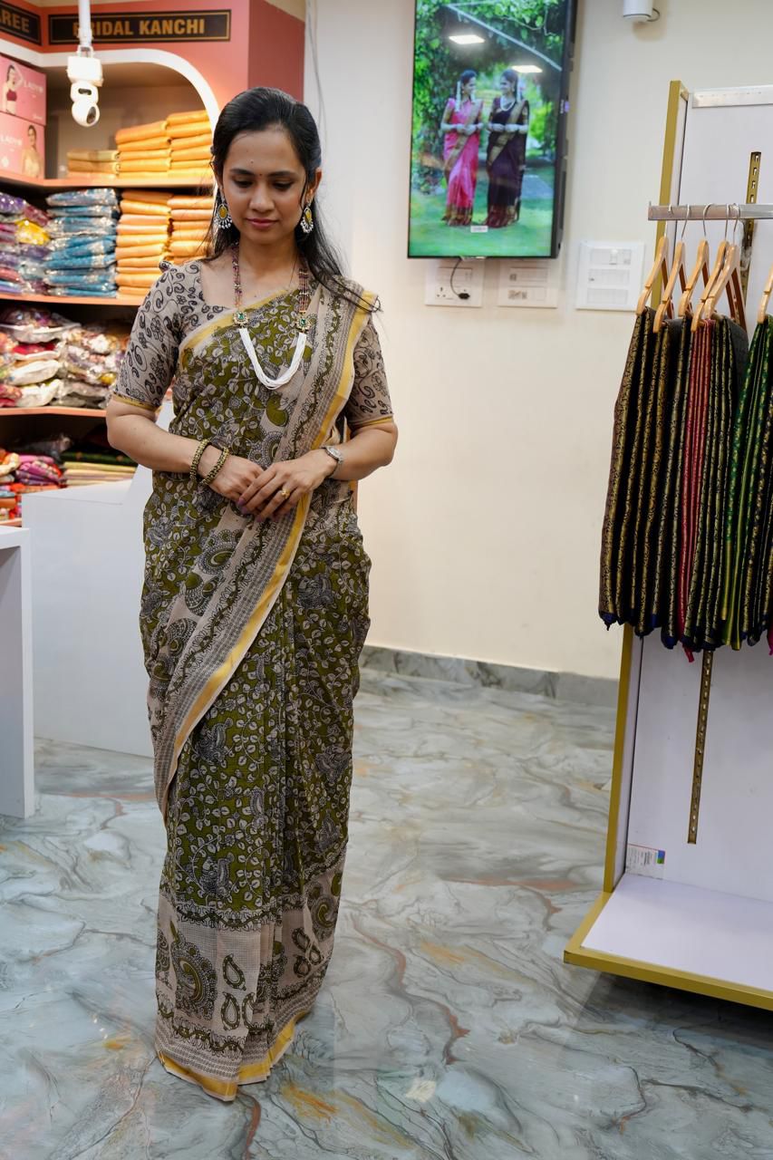 Soft Kota cotton Kalamkari print saree. Natural dyes used without any artificial color-Prebook🥰😎⏰📚