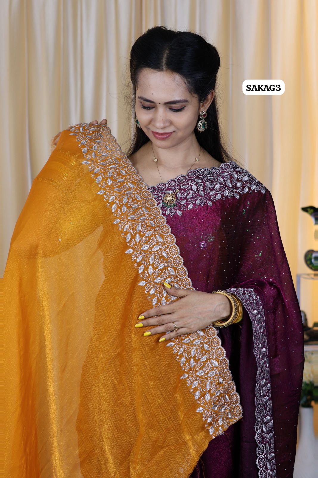 Premium Space silk saree with embroidery work and contrast blouse 😍🥳