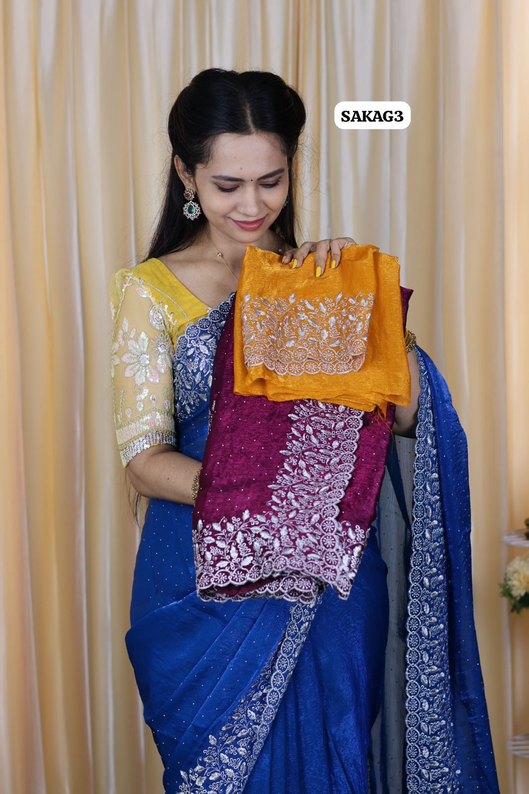 Premium Space silk saree with embroidery work and contrast blouse 😍🥳