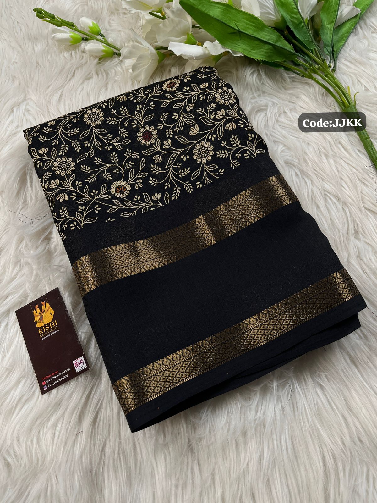 Moss chiffon floral print saree with rettapetta weaving border and printed blouse OFFER!!!😍😎