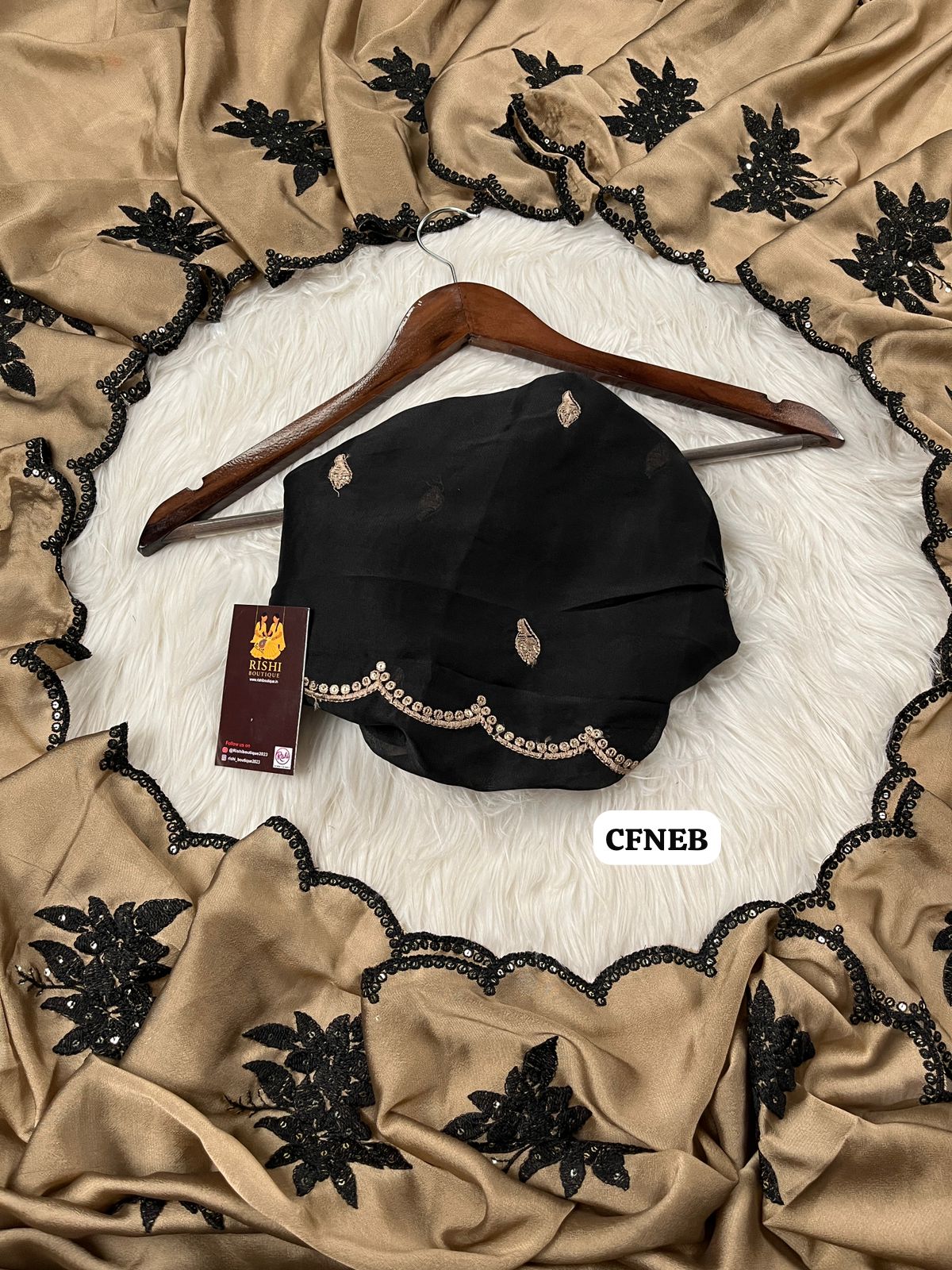 Soft beige color crepe silk saree with embroidery and chumkey work with sequence and scallop detailing🥳