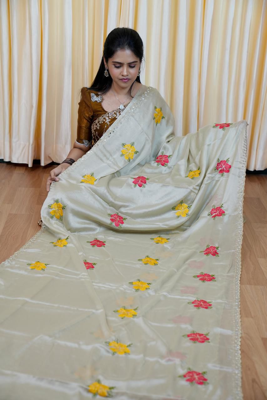 Designer saree with mirror work and embroidery work at unbelievable price🥰🥳