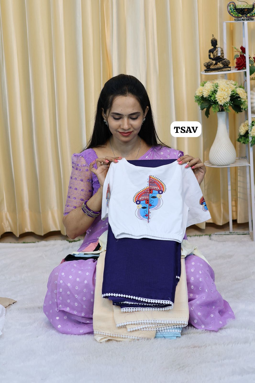 Kota cotton saree with elastic blouse size(M) 😍