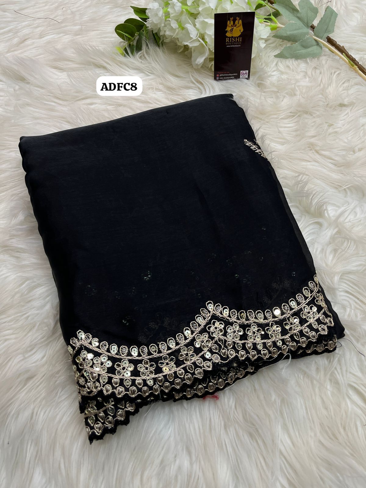 Soft & smooth jimmy cho satin with gold zari embroidery & sequence work with scalloped cutwork border with unstitched embroidery work blouse🥳