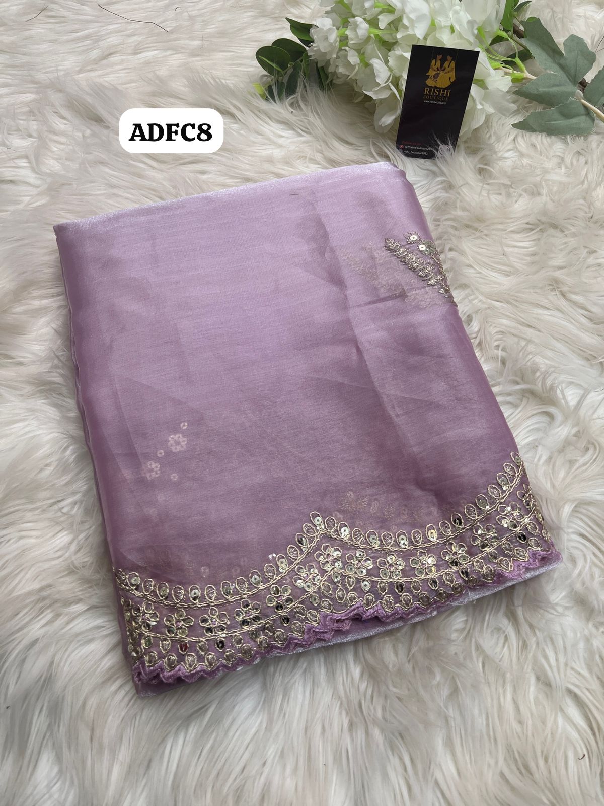 Soft & smooth jimmy cho satin with gold zari embroidery & sequence work with scalloped cutwork border with unstitched embroidery work blouse🥳