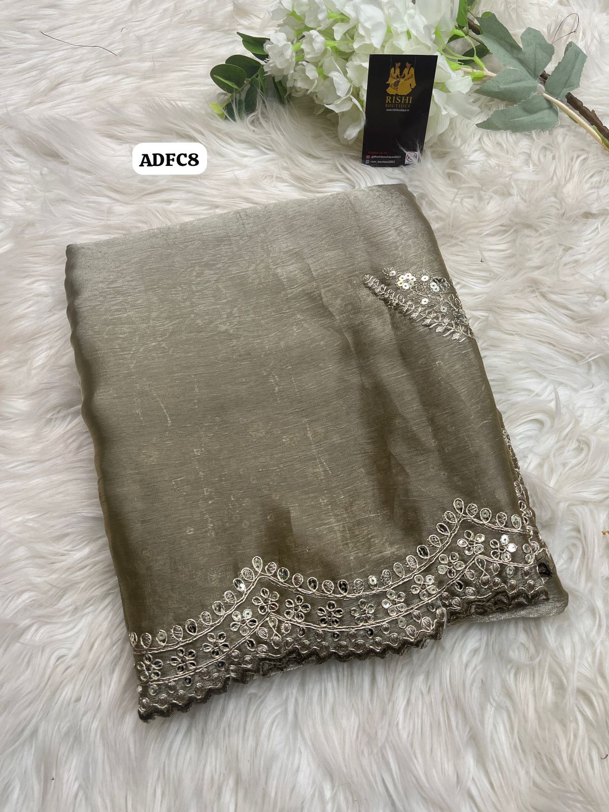 Soft & smooth jimmy cho satin with gold zari embroidery & sequence work with scalloped cutwork border with unstitched embroidery work blouse🥳