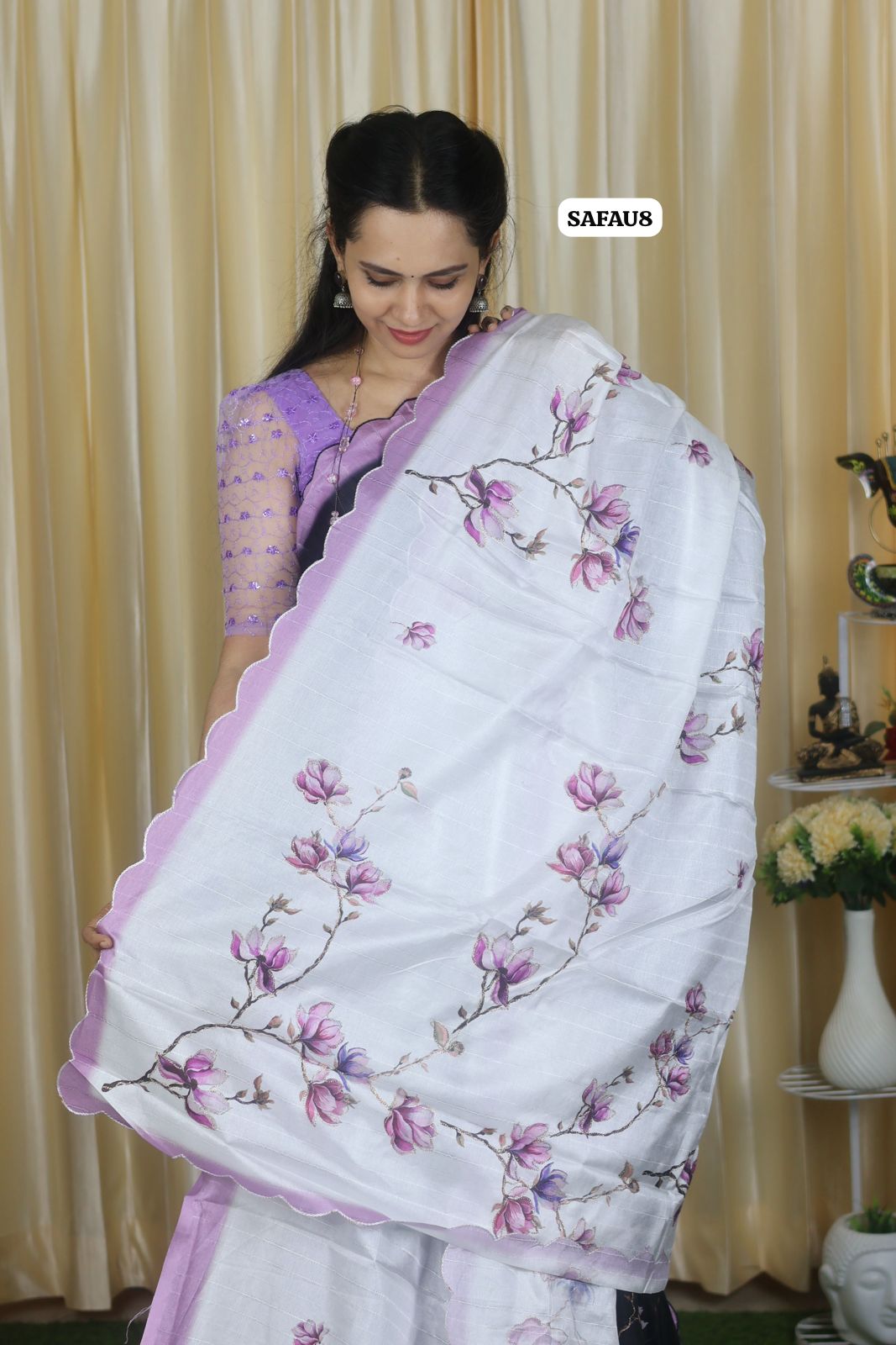Tussar silk saree Scalloped border with Running blouse 🔥😍🥳