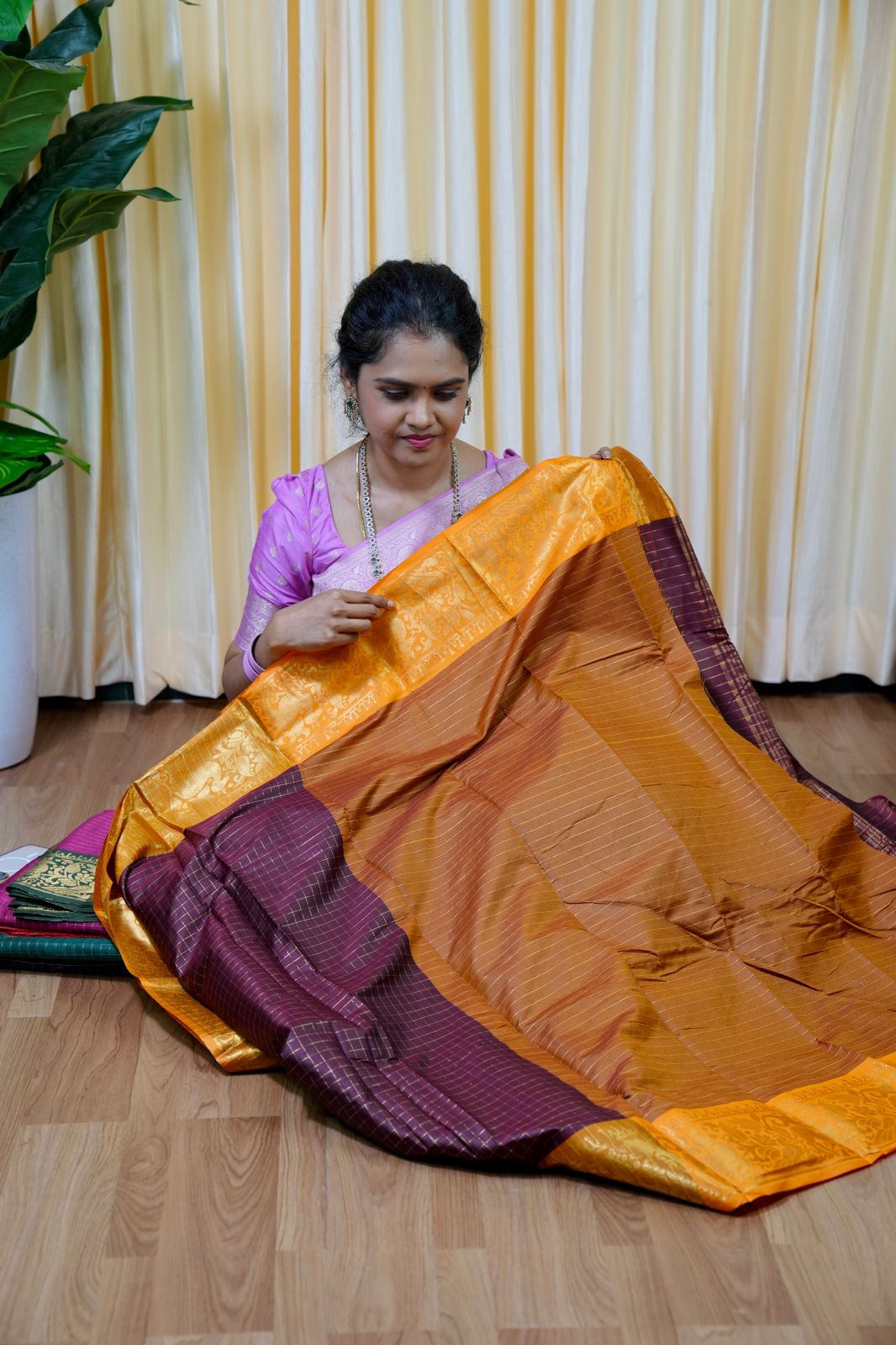 Semi silk sarees in Checked design