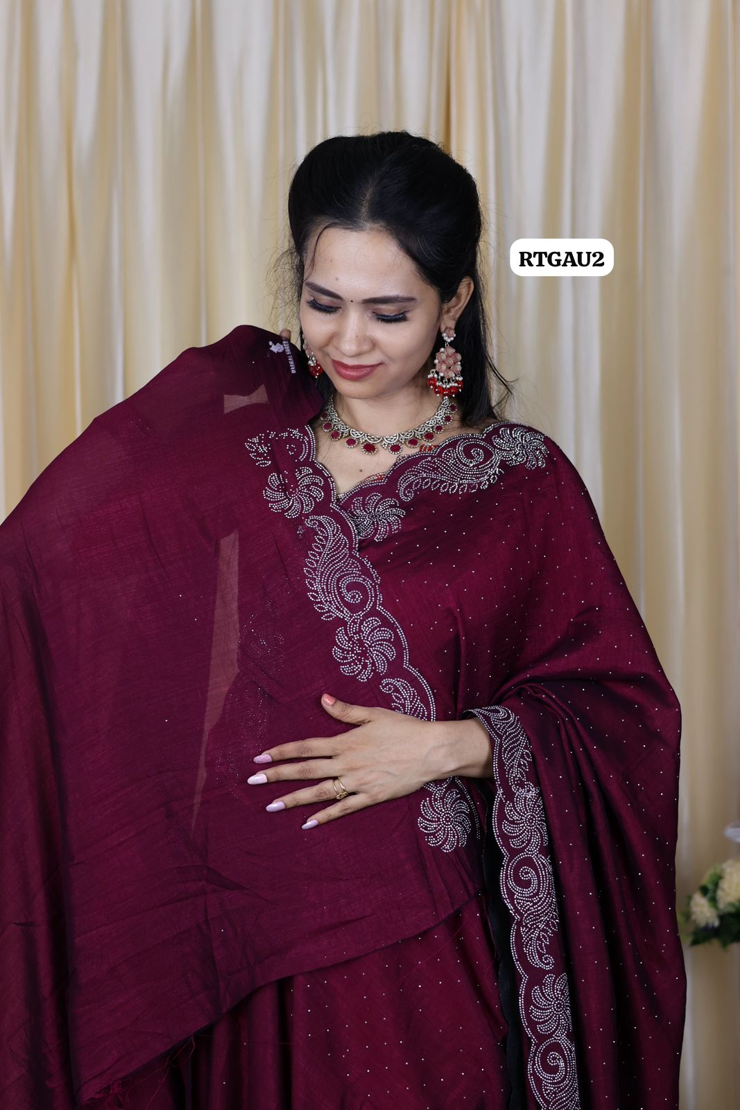 Party wear chinnon silk with heavy work running blouse 🔥🥳