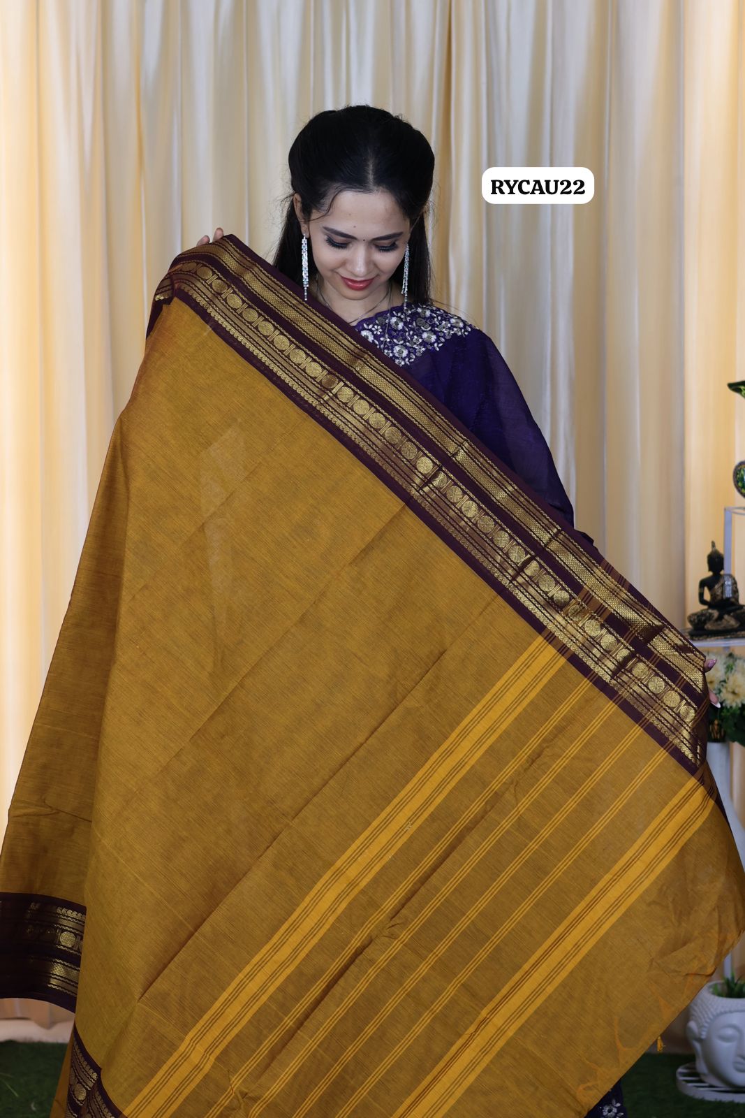 Kanchi cotton saree with running blouse Dark Mustard yellow❌