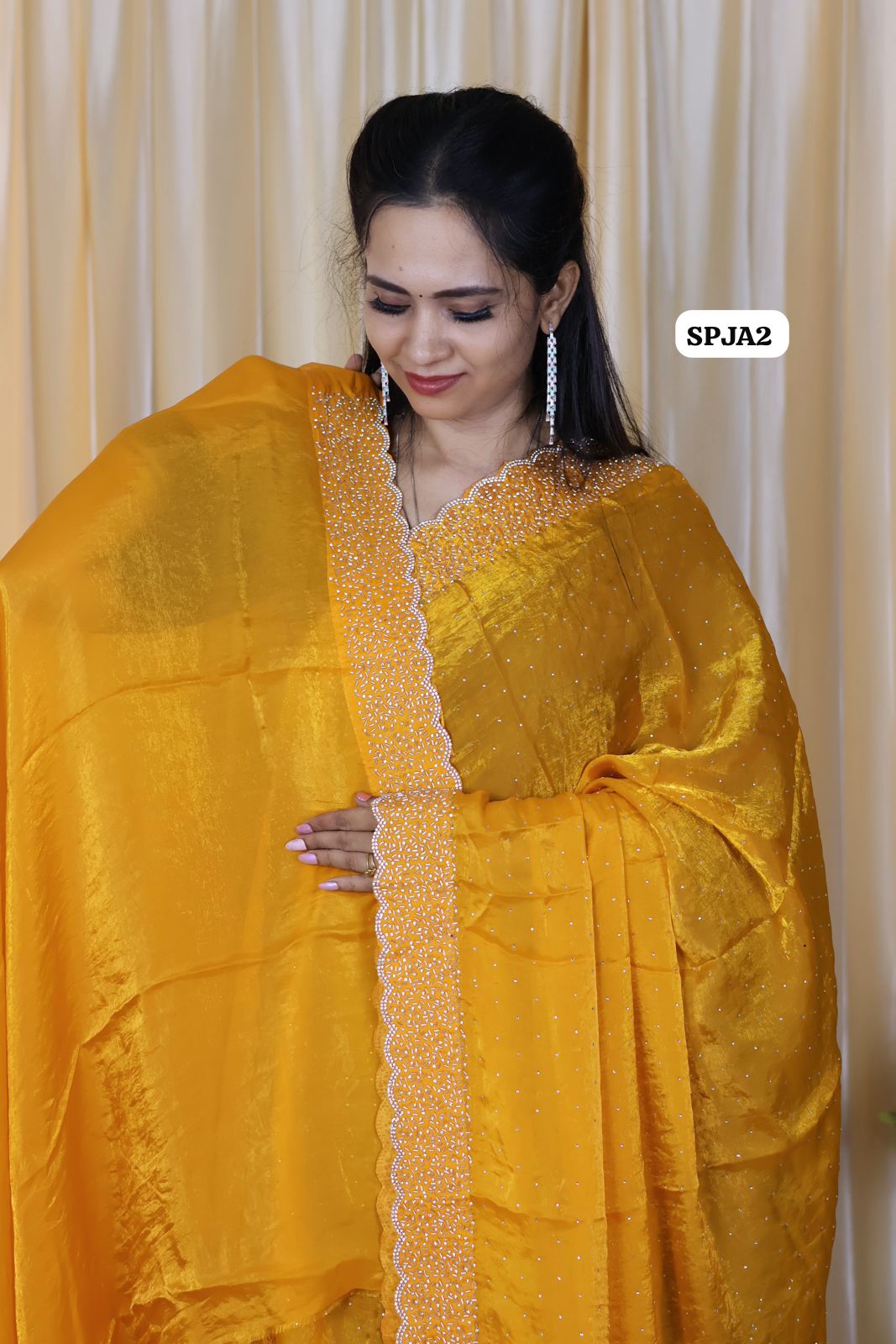 Premium space silk sarees with real jarkhan diamond work..
Jarkhan diamond work in blouse back neck and sleeve😍🥳🔥