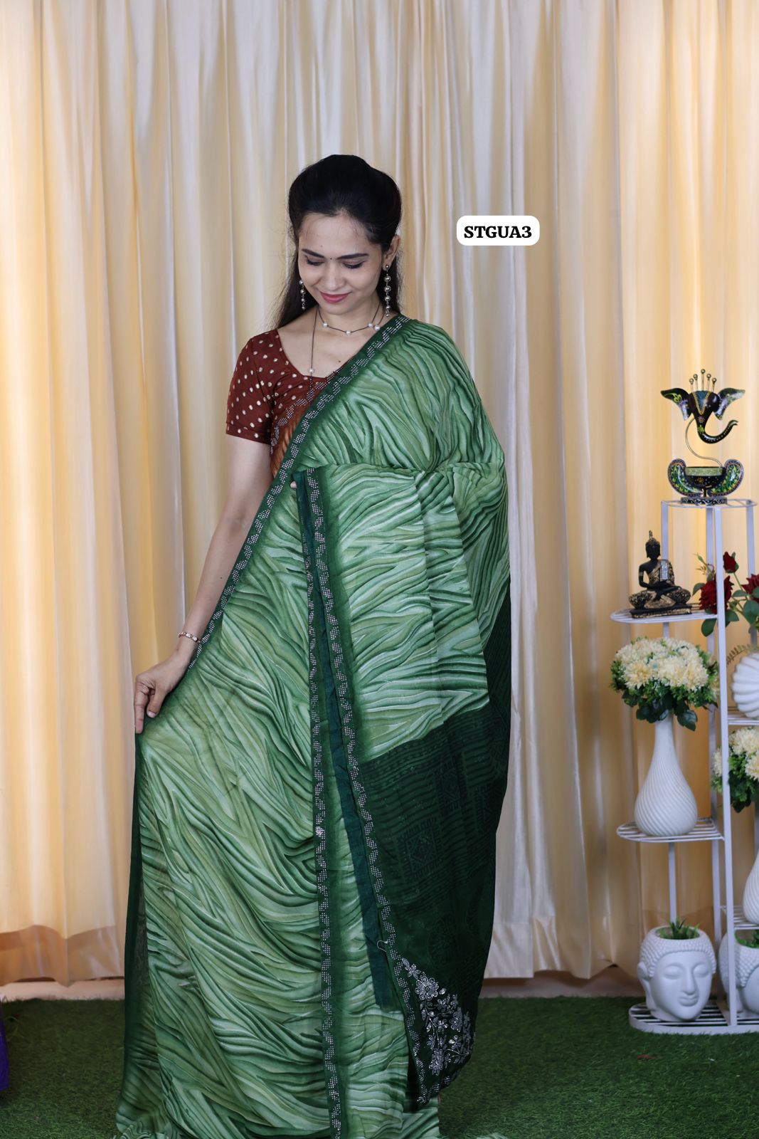 Buttery soft chiffon saree with running blouse Green❌