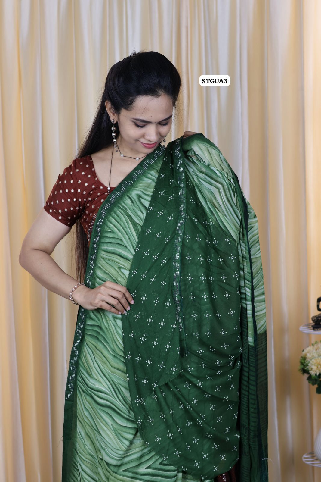 Buttery soft chiffon saree with running blouse Green❌