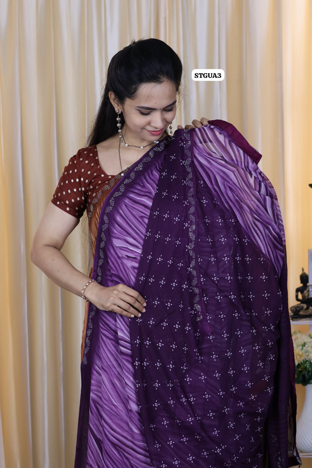Buttery soft chiffon saree with running blouse violet❌