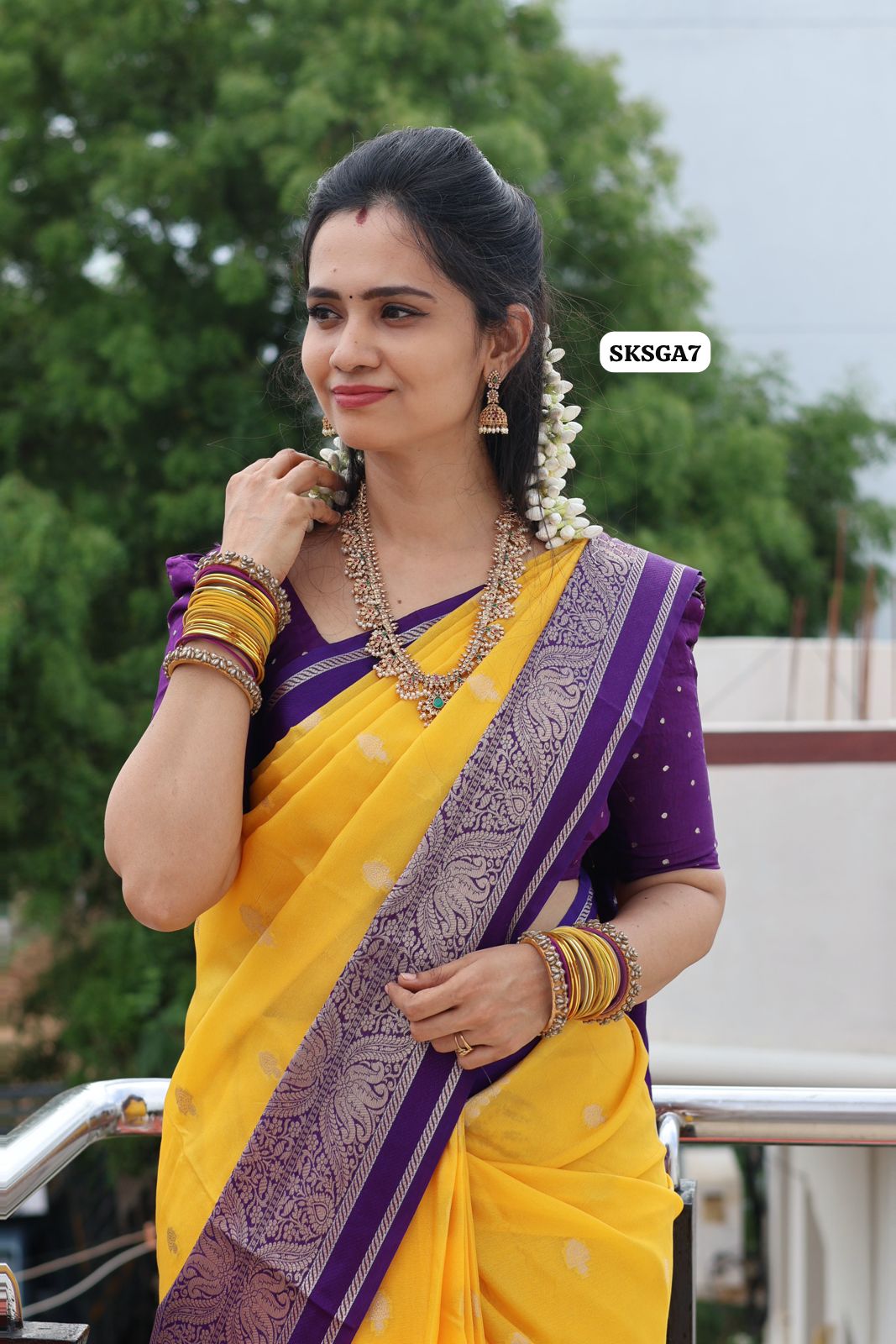 Premium warm Silk soft saree with running blouse Yellow with blue🥳