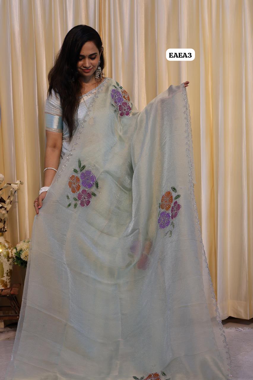 Space silk with stone work saree😍🥳