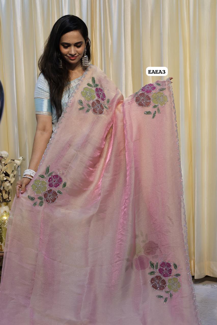 Space silk with stone work saree😍🥳