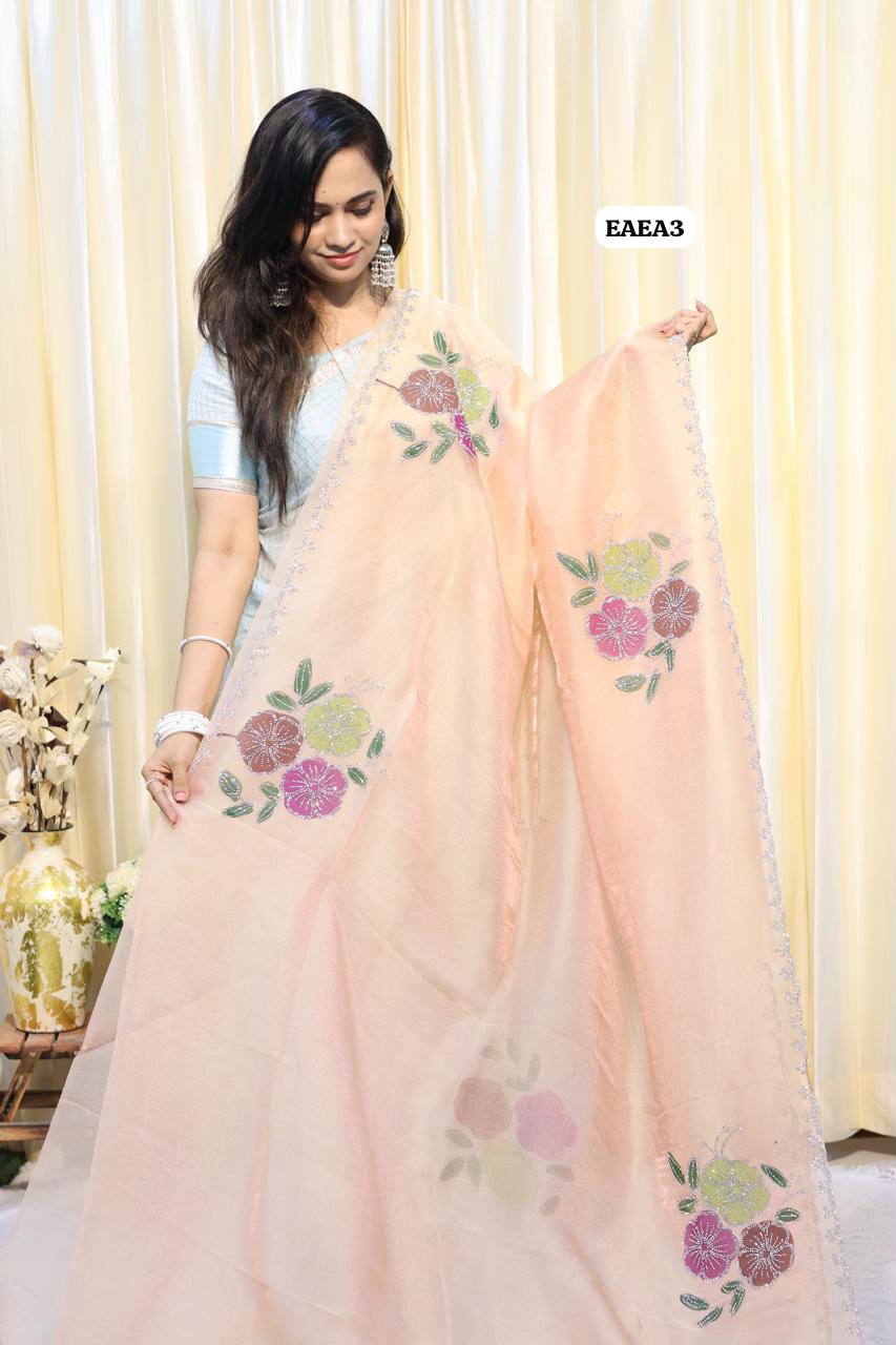 Space silk with stone work saree😍🥳