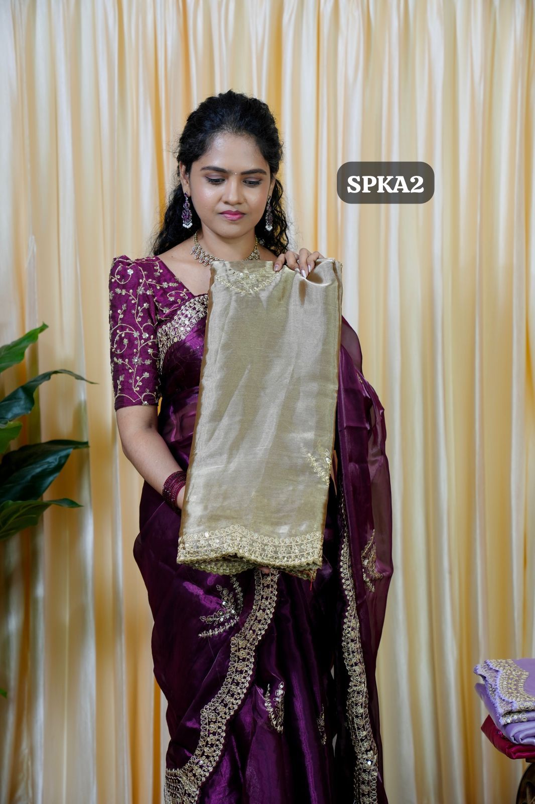 Space silk tissue sarees with heavy embroidery chumky work blouse unstitched🥰